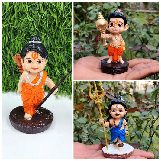 Divine Trio Pack : Bal Hanuman, Bal Ram & Bal Shiv Ji Idols – Blessings for Your Home